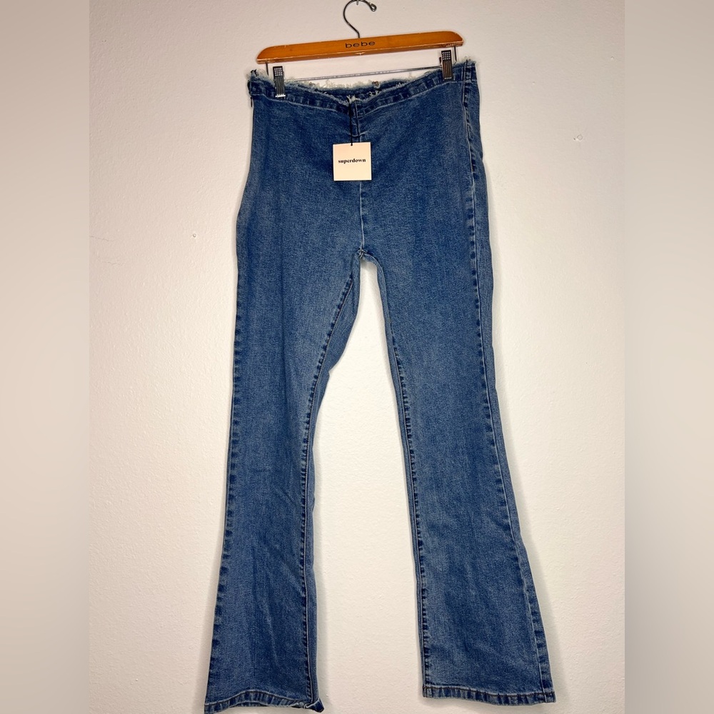 Superdown Blue Flare Wide Leg Jeans